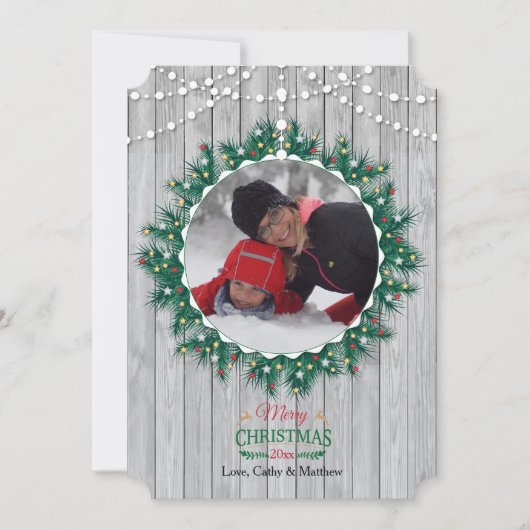 Houten Fijne Foto Kerstkaart (Voorkant)