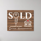 Houten fineer onroerend goed verkocht teken canvas afdruk (Voorkant)