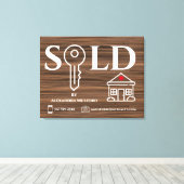 Houten fineer onroerend goed verkocht teken canvas afdruk (Insitu (Houten vloer))