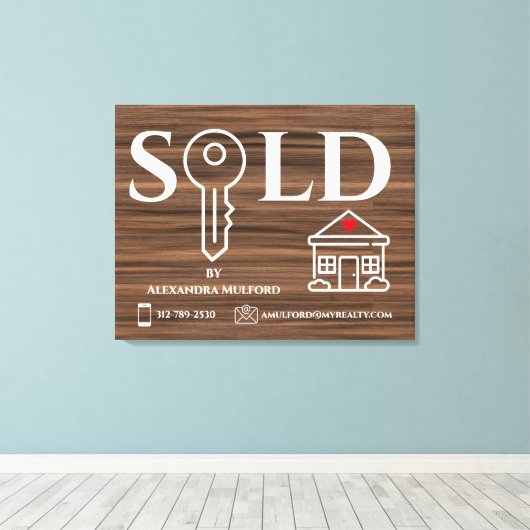 Houten fineer onroerend goed verkocht teken canvas afdruk (Insitu (Houten vloer))