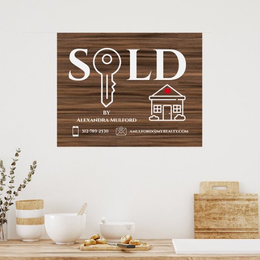 Houten fineer onroerend goed verkocht teken poster (Keuken)