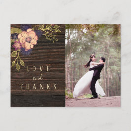 Houten foto bruiloft dank u briefkaart