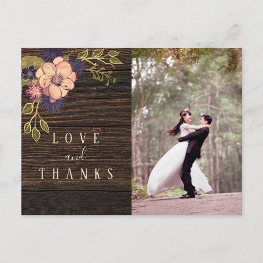 Houten foto bruiloft dank u briefkaart (Voorkant)