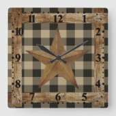 Houten frame en ster vierkante klok (Voorkant)