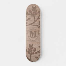 Houten gegraveerd bladeren  naam monogram persoonlijk skateboard