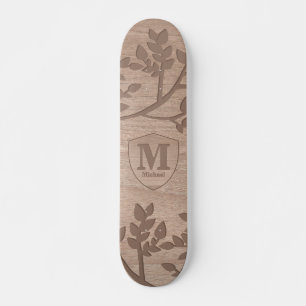 Houten gegraveerd bladeren naam monogram persoonlijk skateboard