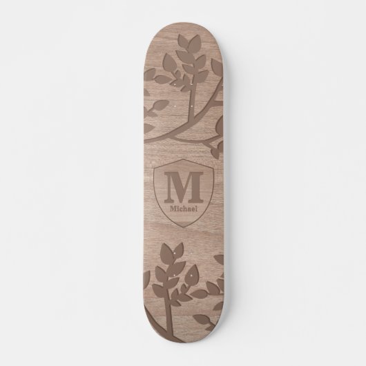 Houten gegraveerd bladeren  naam monogram persoonlijk skateboard (Voorkant)