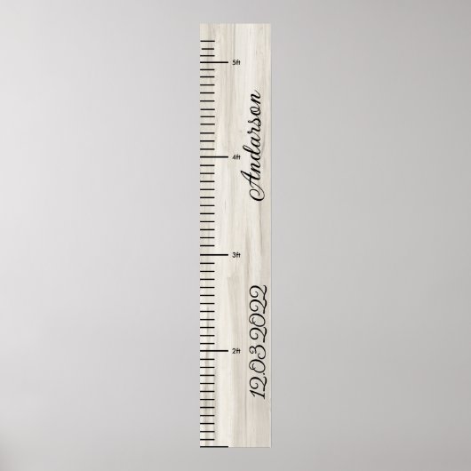 Houten gepersonaliseerde baby jongen groei grafiek poster (Voorkant)