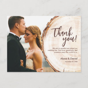 Houten gesneden plak rustieke trouwfoto op maat briefkaart