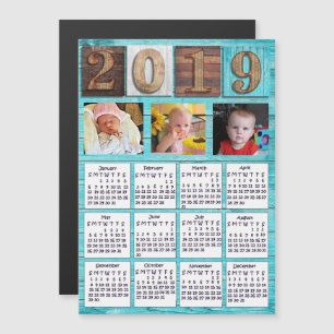 Houten getallen Gepersonaliseerd Foto 2019 Agenda Magnetische Uitnodiging