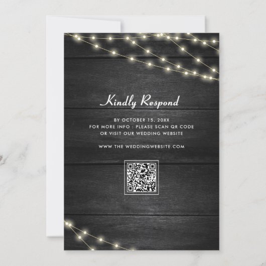 Houten getextureerde zwart wit QR Code Moslim brui Kaart (Achterkant)