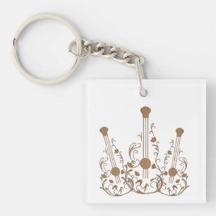 Houten Gitaar met Scrollen Sleutelhanger