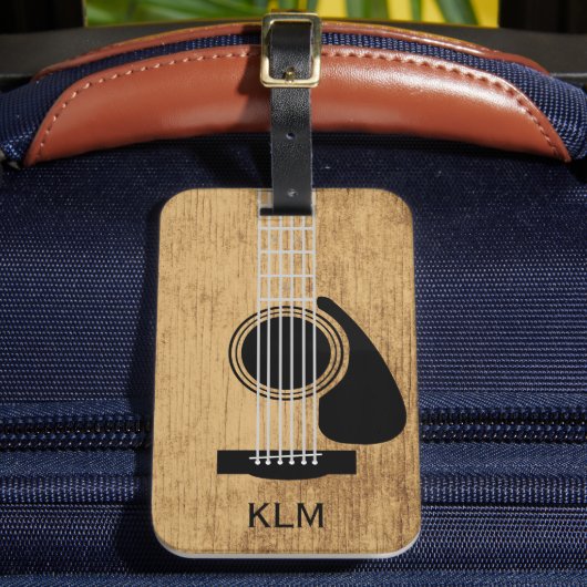 Houten Gitaar Monogram Enkelzijdig w / Kaart Slot Bagagelabel (Voorkant Insitu 2)