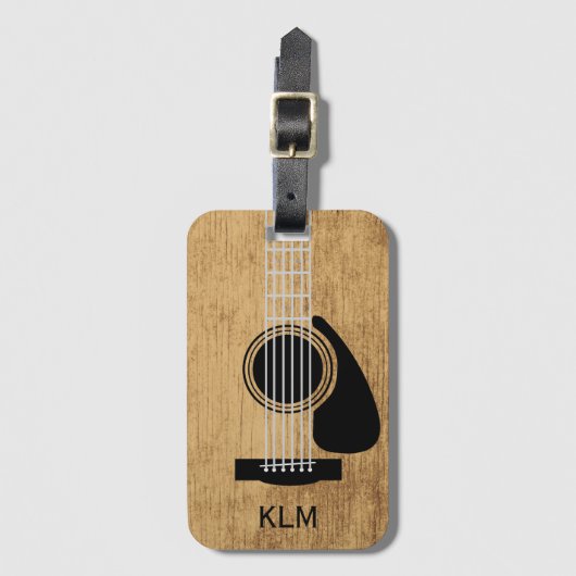 Houten Gitaar Monogram Enkelzijdig w / Kaart Slot Bagagelabel (Voorkant (verticaal))