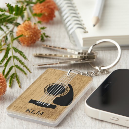 Houten Gitaar Monogram Sleutelhanger (Voorkant Rechts)