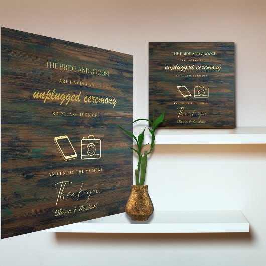 Houten gouden onplugde huwelijksceremonie bord folie afdrukken