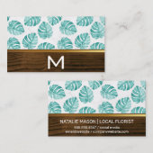 Houten Gouden Trim Monstera Bladpatroon Visitekaartje (Voorkant / Achterkant)