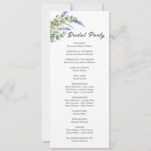 Houten Graan Blueberry rustiek bruiloft programma (Achterkant)