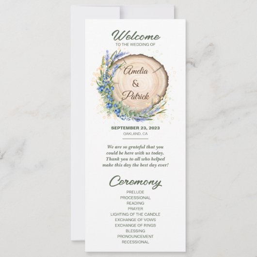 Houten Graan Blueberry rustiek bruiloft programma (Voorkant)