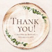 Houten Graan Botanische Rustieke Bruiloft Dank u Ronde Kartonnen Onderzetter (Voorkant)