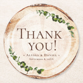 Houten Graan Botanische Rustieke Bruiloft Dank u Ronde Kartonnen Onderzetter