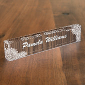 Houten graan en bloemen Aangepaste Desk Naambordje (Zijkant)