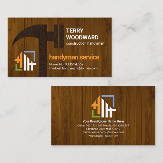 Houten Graan Hammer Timber Panel Builder Handyman Visitekaartje (Voorkant / Achterkant)