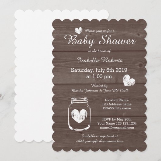 Houten graan rustieke mason potje baby shower uitn kaart (Voorkant / Achterkant)