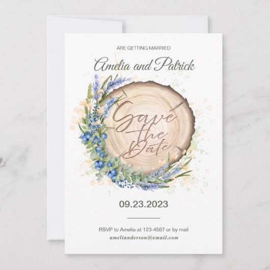 Houten Graancirkel Blauwebes Lavendel Bruiloft Save The Date (Voorkant)