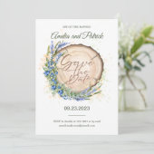 Houten Graancirkel Blauwebes Lavendel Bruiloft Save The Date (Staand voorkant)