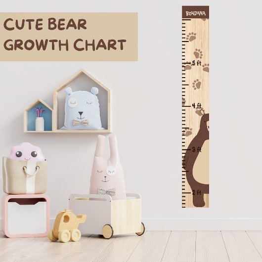Houten Groei Hoogte Grafiek Liniaal Beer Teddy Poster