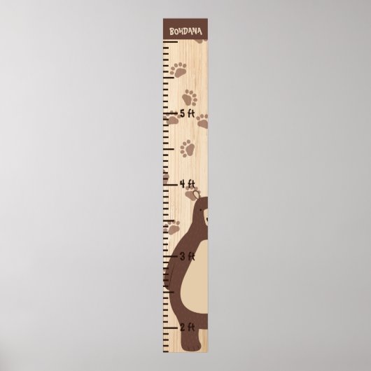 Houten Groei Hoogte Grafiek Liniaal Beer Teddy Poster (Voorkant)