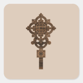 Houten Handkruis Vierkante Sticker