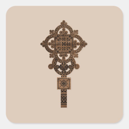 Houten Handkruis Vierkante Sticker (Voorkant)