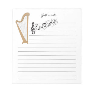 Houten harp met muzieknoten notitieblok