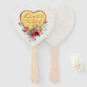 Houten hart en rozen Landliefde   Handwaaier (Voorkant en achterkant)