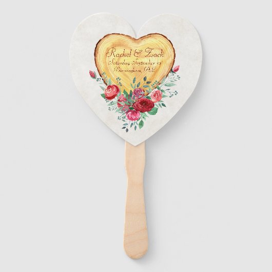 Houten hart en rozen Landliefde   Handwaaier (Voorkant)