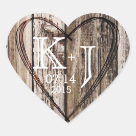 Houten Hart Etsen Rustiek Monogram Bruiloft Label