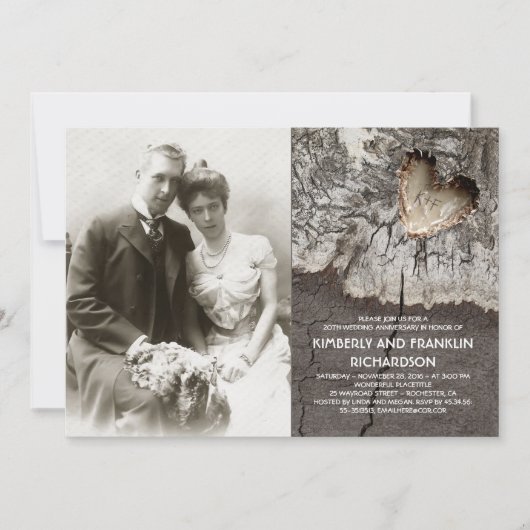 Houten Hart Foto Huwelijksjubileum Kaart (Voorkant)