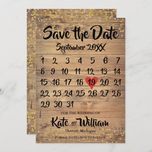 Houten Hart Kalender Bewaar de Datum Liefde Save The Date (Voorkant / Achterkant)