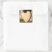 houten hart vierkante sticker (Tas)