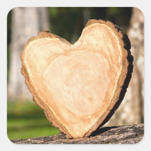 houten hart vierkante sticker