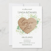 Houten Hart Waterverf Eucalyptus Rustieke Bruiloft Save The Date (Voorkant)