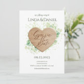 Houten Hart Waterverf Eucalyptus Rustieke Bruiloft Save The Date (Staand voorkant)