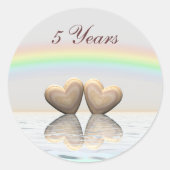 Houten Harten 5e verjaardag Ronde Sticker (Voorkant)
