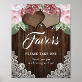 Houten Hartjes Roze Bloem Bruiloft Favor Poster (Voorkant)