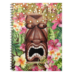 Houten Hawaiaanse Tiki Feest Eiland Zomer Bloemen Notitieboek