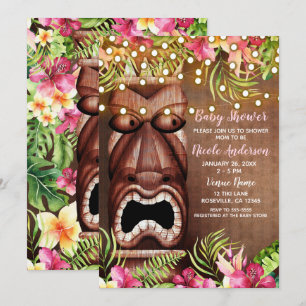 Houten Hawaiaanse Tiki Luau Zomer Baby Shower Kaart