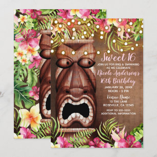 Houten Hawaiaanse Tiki Luau Zomer Sweet 16 Feestje Kaart