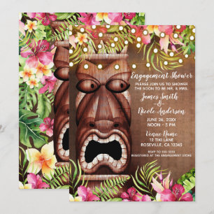 Houten Hawaiaanse Tiki Luau Zomer Verlovingsfeest Kaart